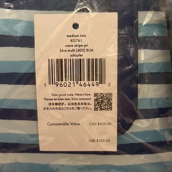 Kate Spade Schuyler Wave Stripe Medium Tote With Fish Charm $359 - Picture 8 of 8